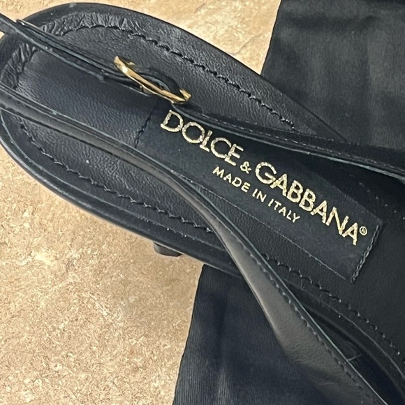 Dolce & Gabbana Leather Slingback Cardinale B60 Nappa Calfskin Blk Pump, Sz 8 - Picture 7 of 15